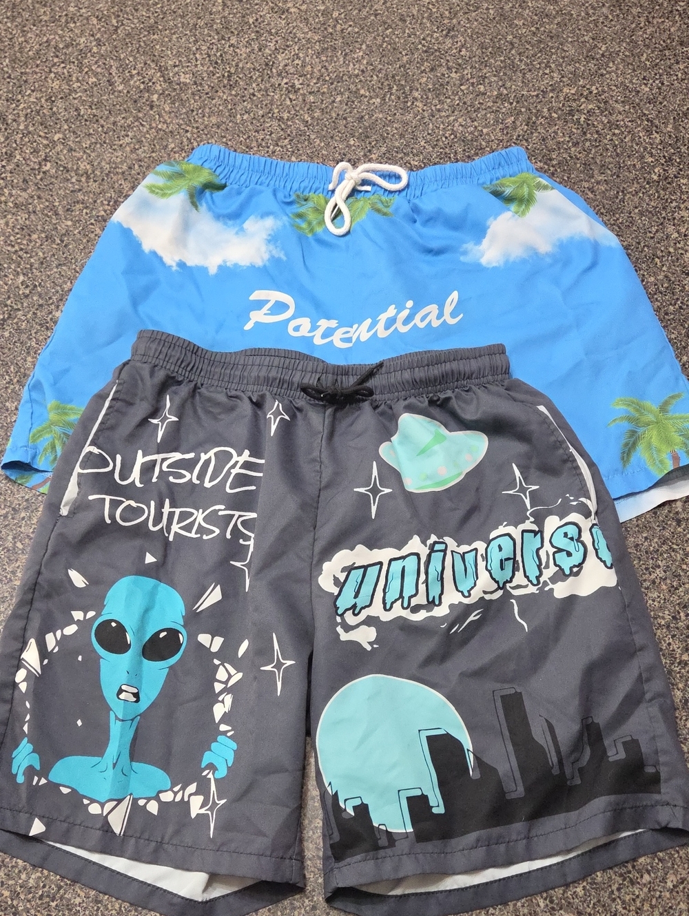 Blue Palm Alien Print Shorts